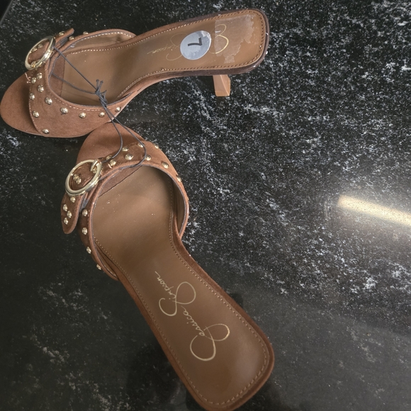 Jessica Simpson Brown Studded Buckle Slide Mules - Picture 5 of 5